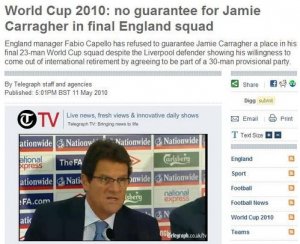 卡佩羅解釋大名單爭(zhēng)議之處 不保證卡拉格赴南非