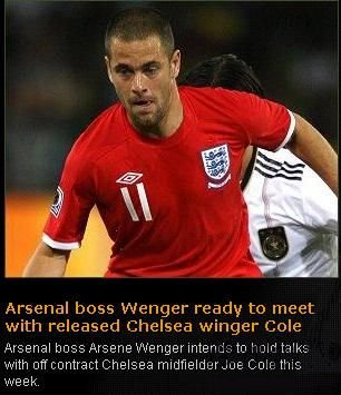 溫格返倫敦接洽喬-科爾 阿穆尼亞或被槍手清洗