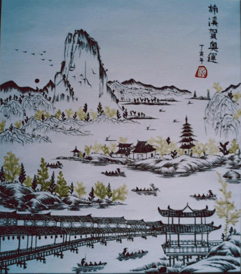 永嘉民間藝人周寶亮用樹葉做的畫