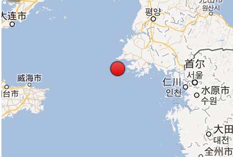 2013年5月18日黃海地震震中位置圖