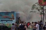 杭州公交車起火照片 西湖邊出事公交車燃燒起火圖片