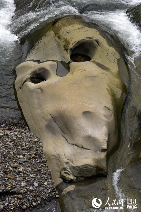 河中驚現頭骨奇石