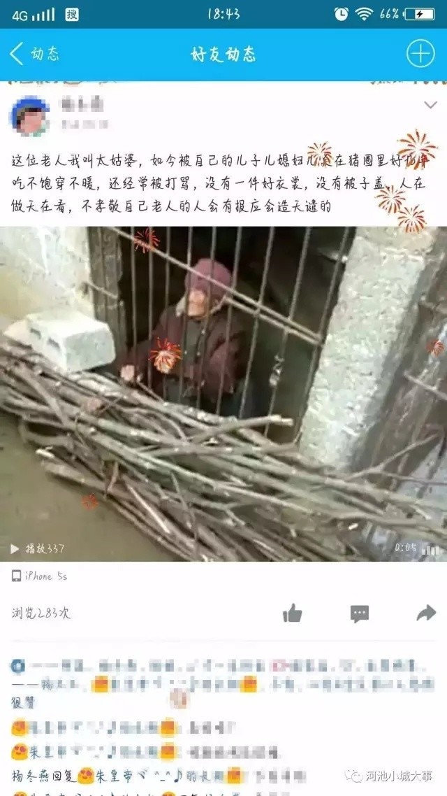 夫妻將老母關豬圈