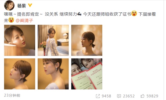 楊紫回應金鷹節 提名即肯定