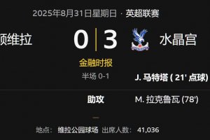 英超聯(lián)賽阿斯頓維拉0-3水晶宮