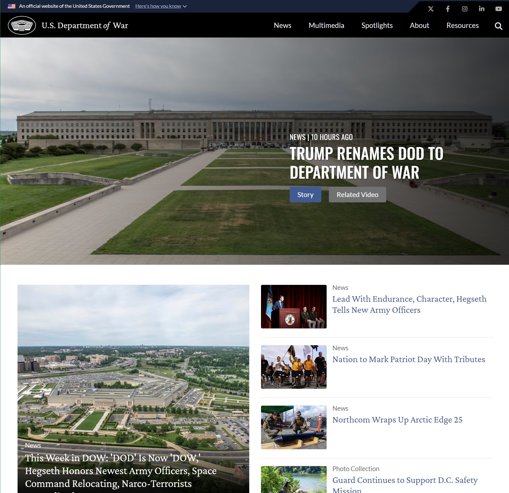 美國戰爭部官網