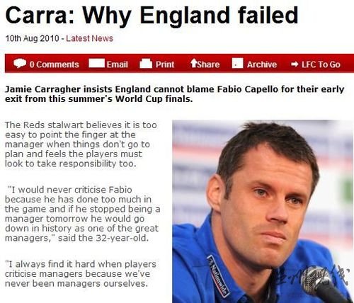 卡拉格：英格蘭失敗不怪卡佩羅 他是偉大主帥